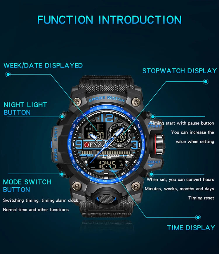 Stainless Steel Quartz Sports Watch with Dual Display for Men .