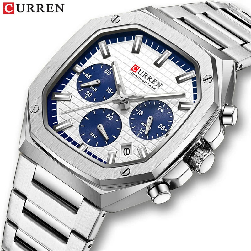 Stainless Steel Quartz Chronograph Watch for Men