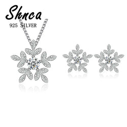 Sterling Silver Snowflake Zircon Necklace and Earrings Set for Women