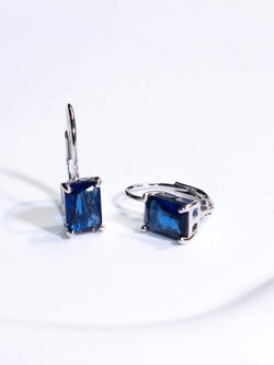 Sterling Silver Sapphire Blue Cushion Clip Earrings for Woman