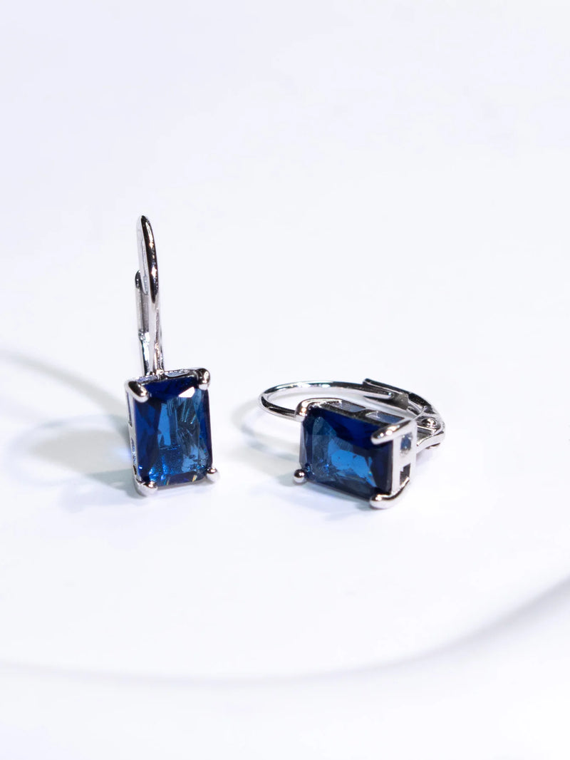 Sterling Silver Sapphire Blue Cushion Clip Earrings for Woman