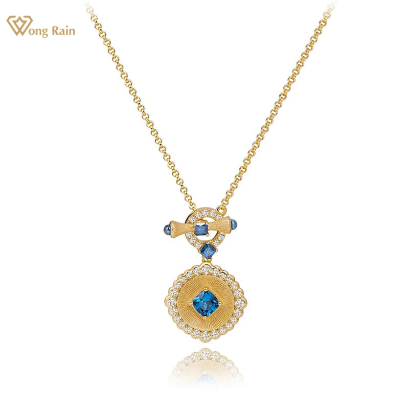 18K Gold Plated Sterling Silver Sapphire, Emerald & Citrine Pendant Necklace for Women