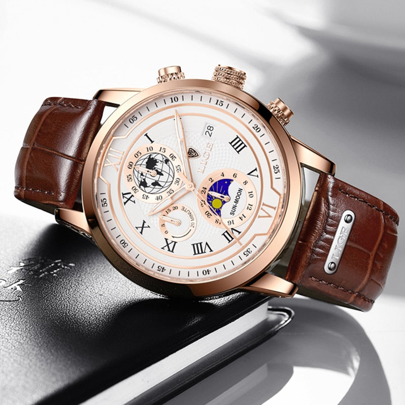 Leather Big Dial Chronograph Watch for Men