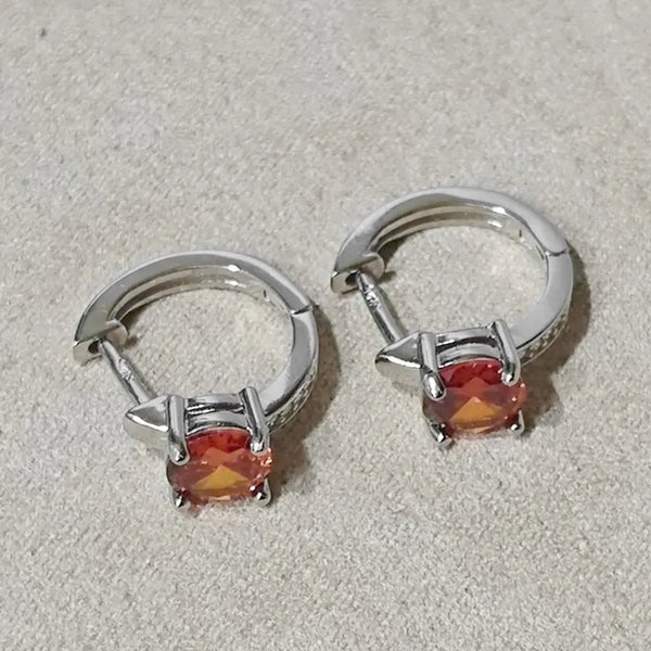 Sterling Silver Garnet Hoop Earrings for Women