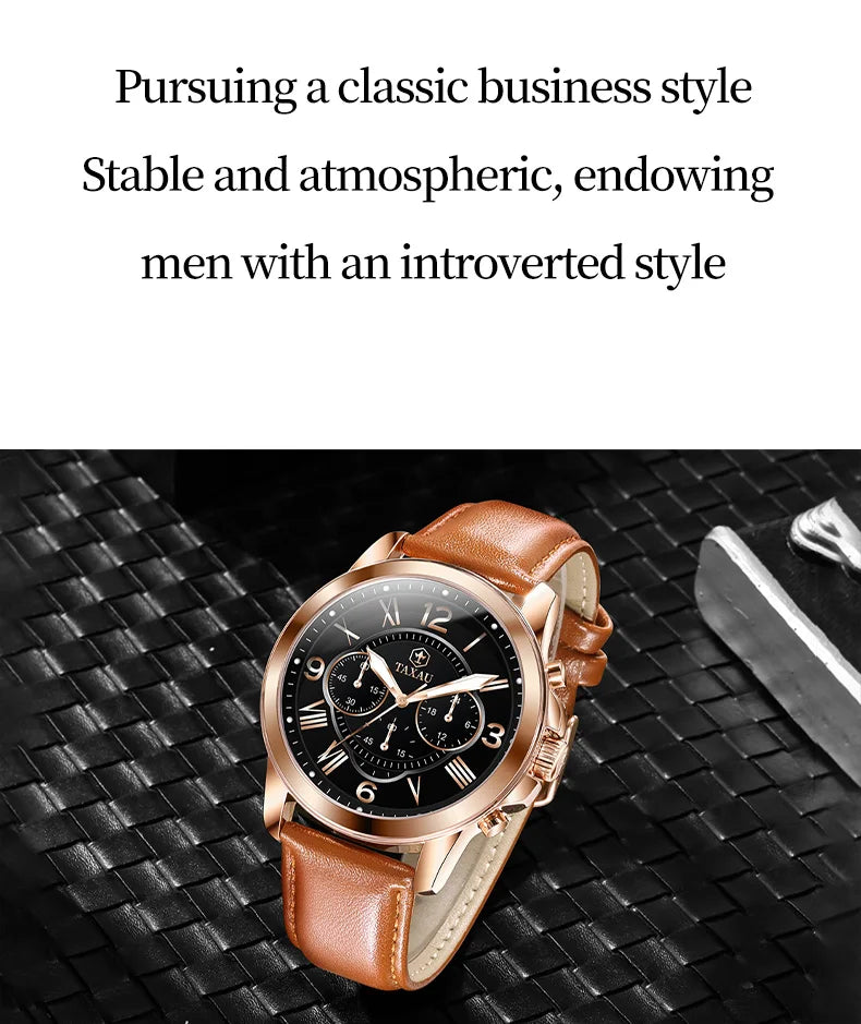 Quartz Leather Multifunction Watch for Men