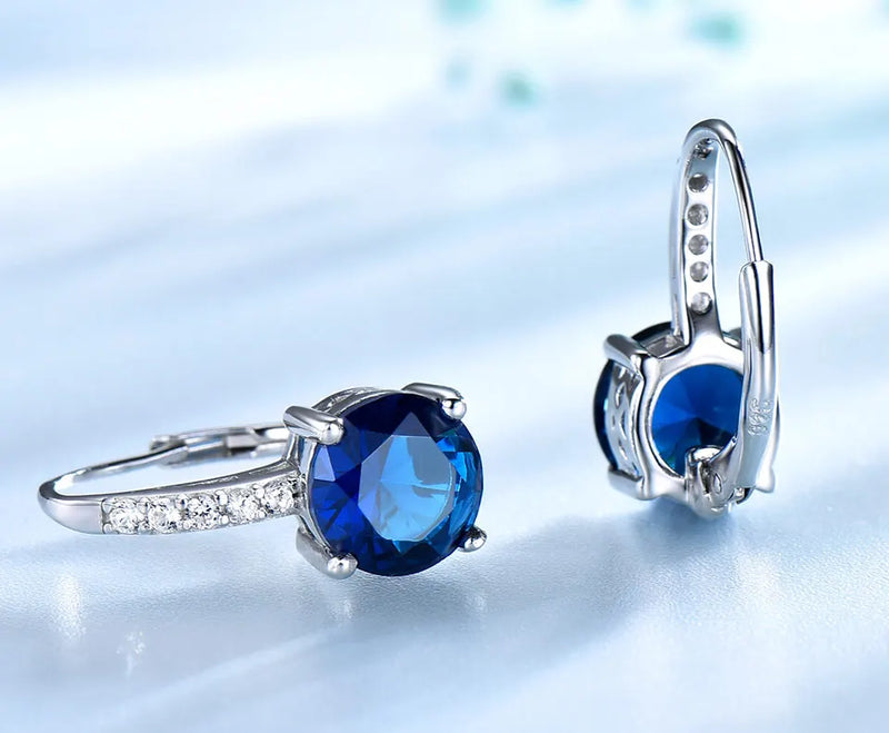 925 Sterling Silver Created Blue Sapphire Earrings for Women