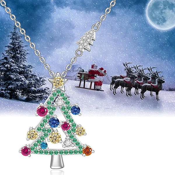 Silver Christmas Tree Pendant Necklace for Women