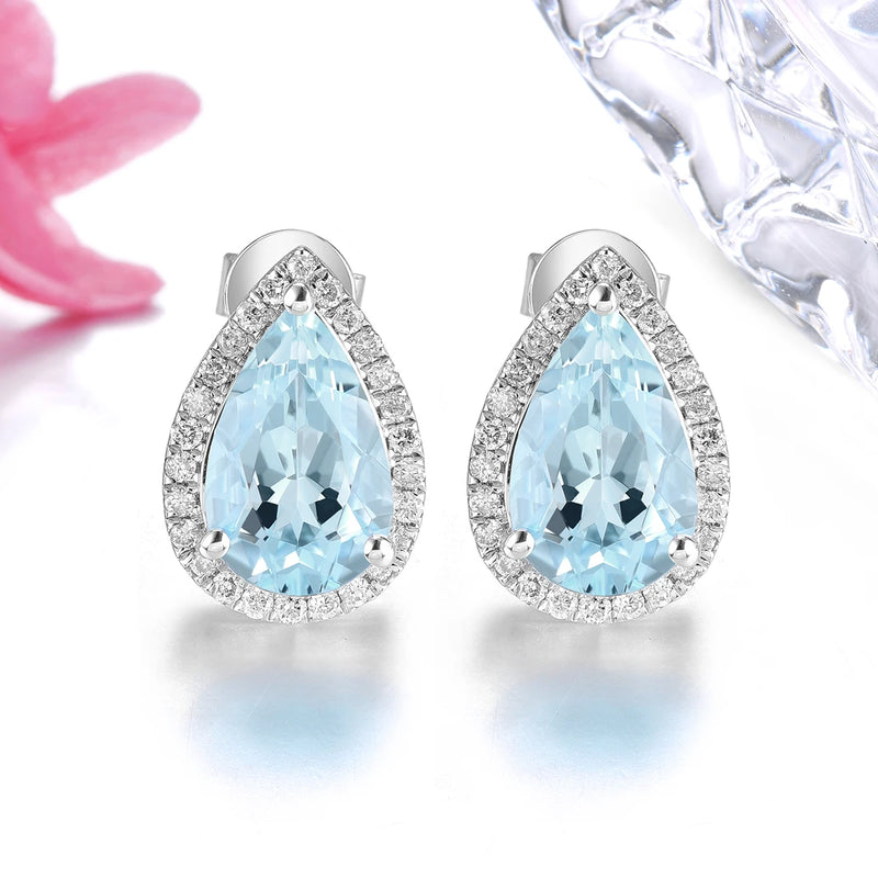 14K White Gold Aquamarine and Diamond Earrings for women