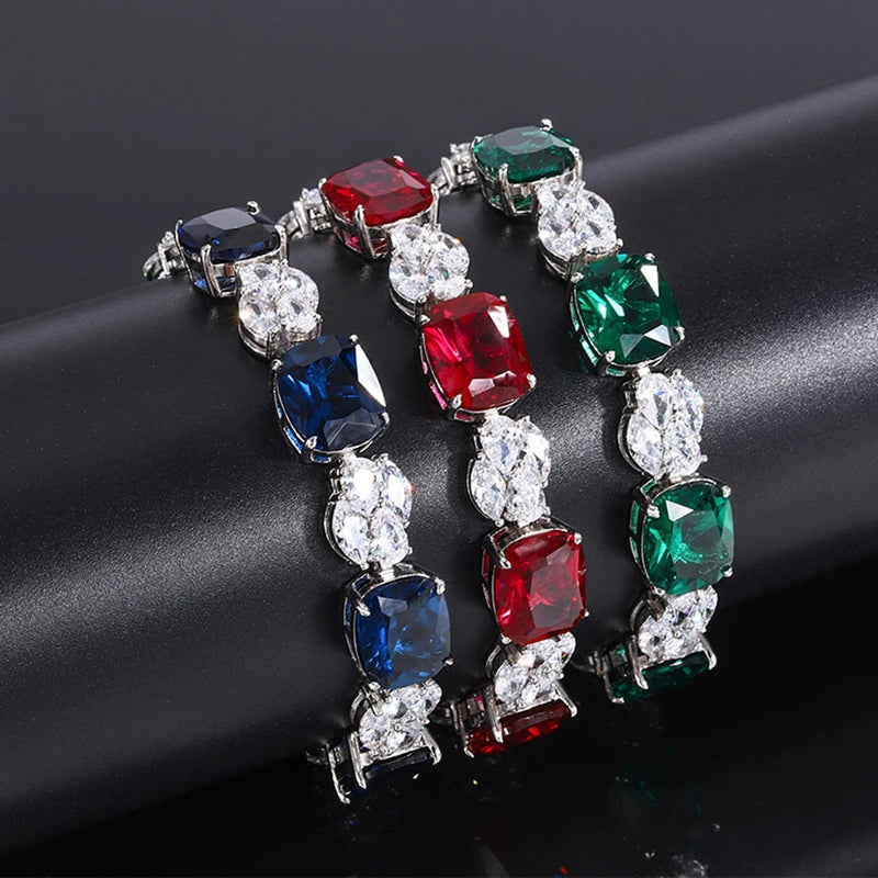 925 Sterling Silver Emerald Ruby Sapphire Diamond Gemstone Bracelet for Women