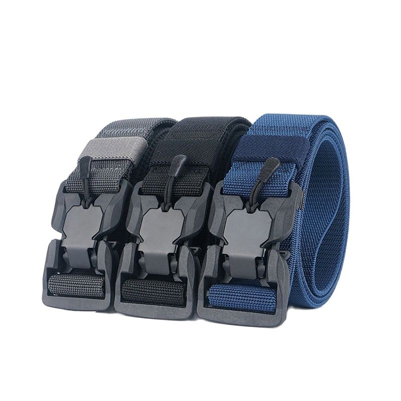 Black Nylon Elastic Tactical Belt with Magnetic Quick Release Buckle for Men