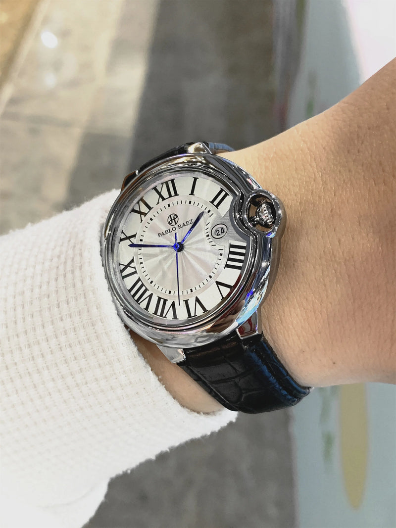 Luxury Blue Women's Wristwatch with Roman Scales, High Quality, Ultra-Thin, Waterproof, and Date Feature.