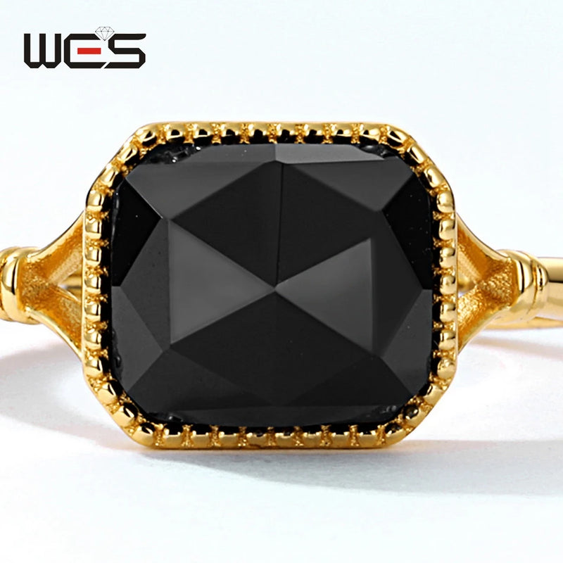 S925 Sterling Silver Black Agate Ring for Women