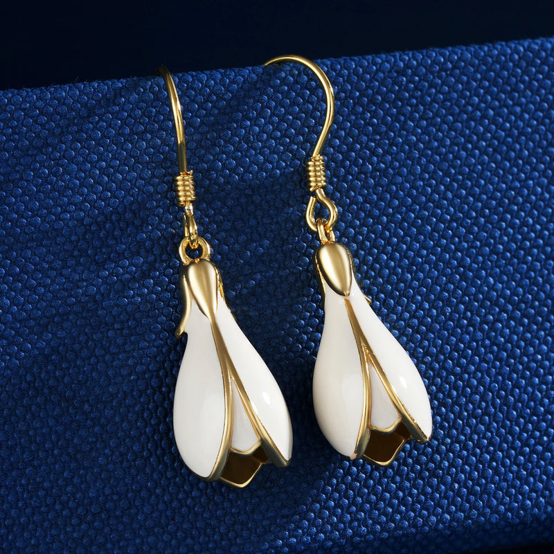 Sterling Silver Tulip Flower Dangling Earrings for Women