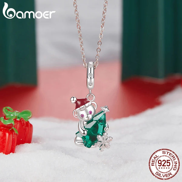 Solid 925 Sterling Silver Christmas Bear Charm Bead for Jewelry Making for Her