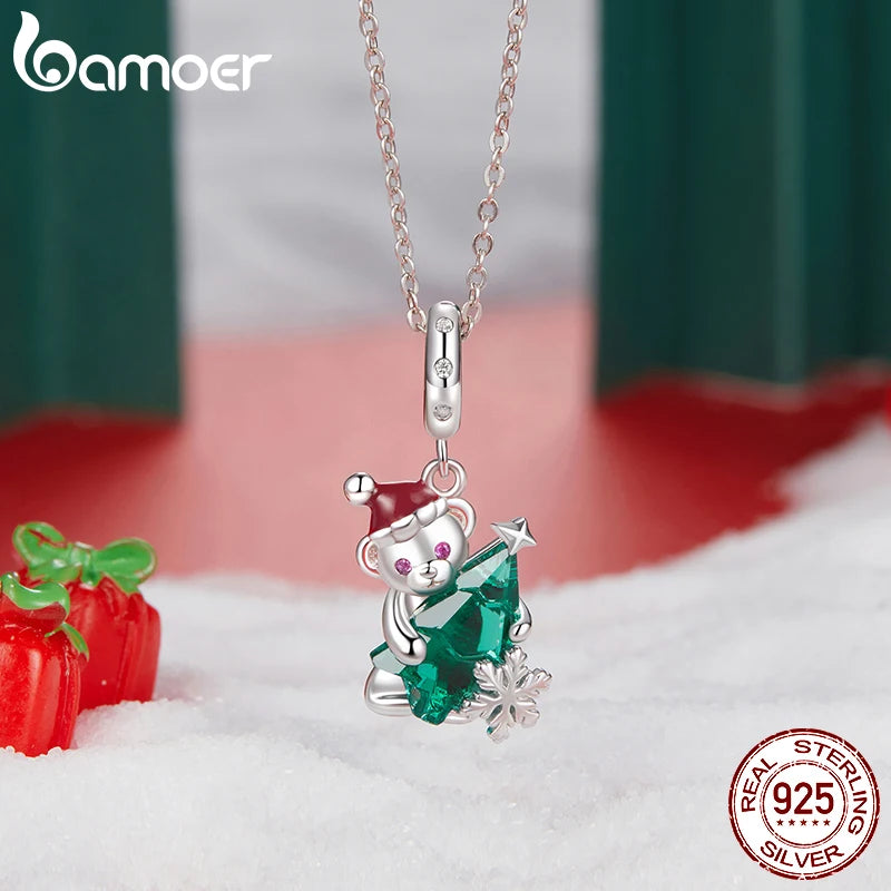 Solid 925 Sterling Silver Christmas Bear Charm Bead for Jewelry Making for Her