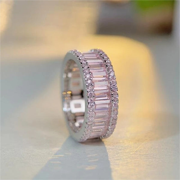 Wong Rain 18K Gold Plated 925 Sterling Silver Emerald Cut Pink Sapphire High Carbon Diamond Gemstone Fine Jewelry Ring For Women