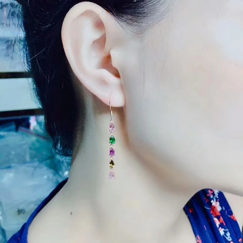 925 Silver Natural Tourmaline Water Drop Earrings for Women