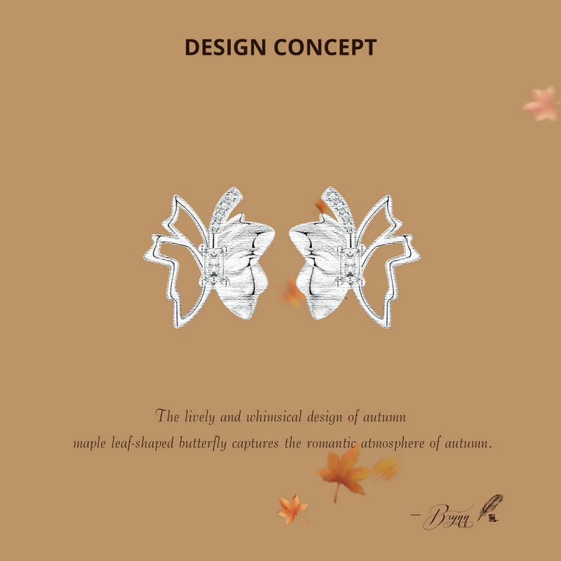 Sterling Silver Autumn Leaf Butterfly Stud Earrings for Women