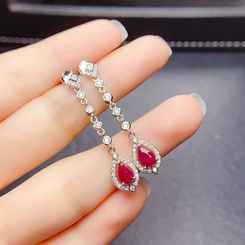 Sterling Silver Natural Ruby Earrings for Women