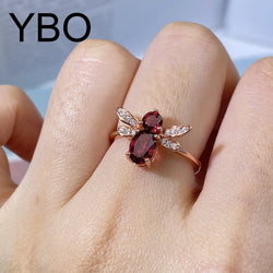 925 Sterling Silver Red Garnet Bee Ring for Women