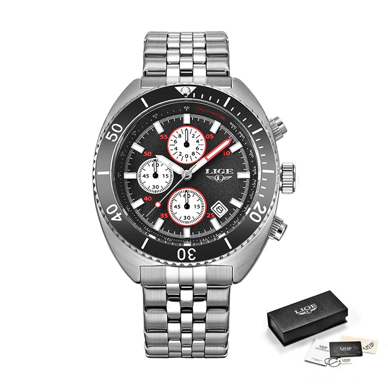 Stainless Steel Quartz Chronograph Wristwatch for Men