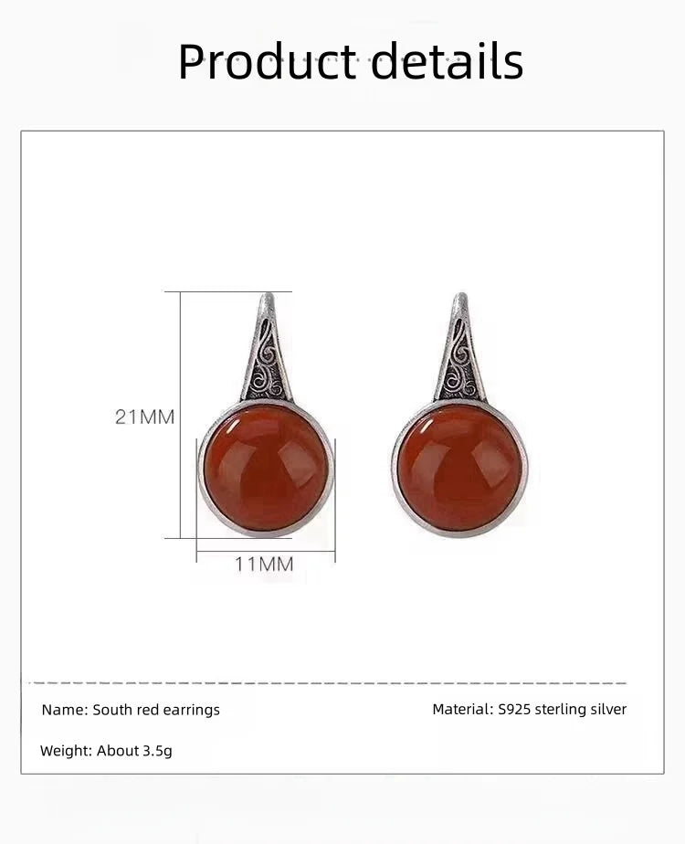 925 Sterling Silver Red Agate Dangle Earrings