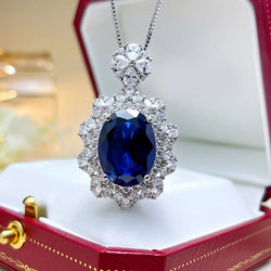 Sterling Silver Royal Blue Treasure Dove Egg Corundum Pendant for Women