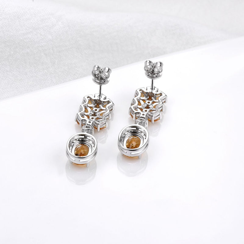 Sterling Silver Natural Citrine Stud Earrings for Women