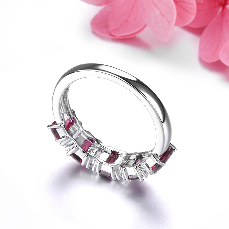 Sterling Silver Rhodolite Garnet and White Topaz Octagon Cut Ring for Women