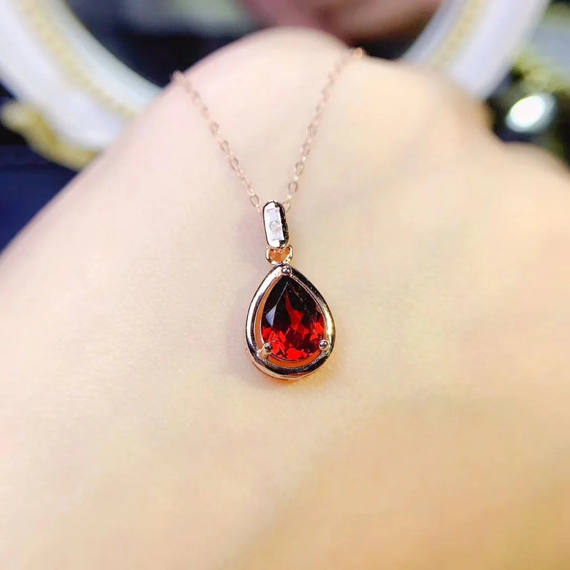 S925 Sterling Silver Sapphire/Amethyst/Emerald/Garnet Pendant Necklace for Women