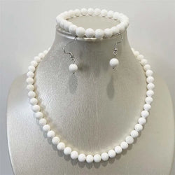 White Tridacna Pearl Jewelry Set Necklace Earring Bracelet Chain Choker for Women