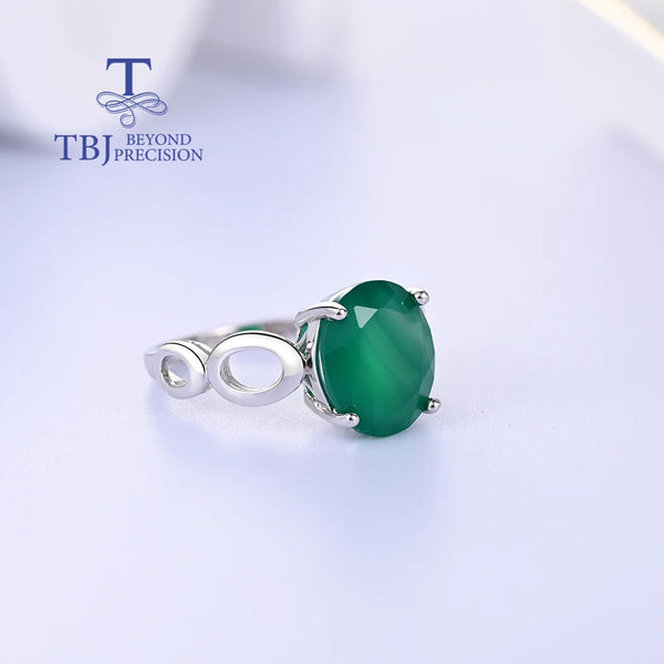 S925 Silver Natural Green Agate Ring for Ladies