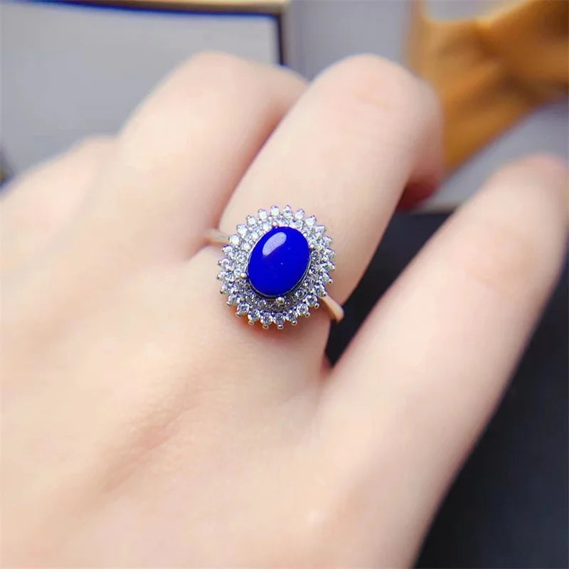 Sterling Silver Lapis Lazuli Wedding Ring for Women