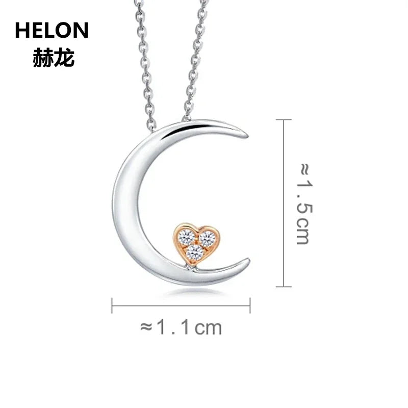 18k Rose Gold Natural Diamonds Moon Heart Pendant Necklace for Women