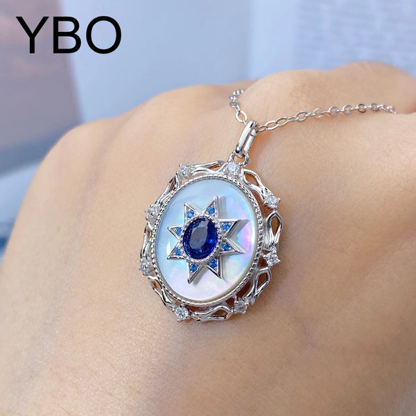 Sterling Silver Natural Sapphire Round Pendant Necklace for Women