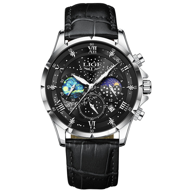 Stainless Steel Leather Waterproof Luminous Watch for Men