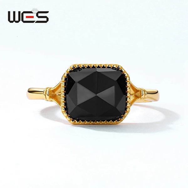 S925 Sterling Silver Black Agate Ring for Women