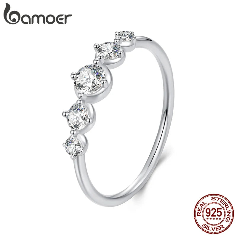 White Gold Plated Sterling Silver Bubble Ring with CZ for Women