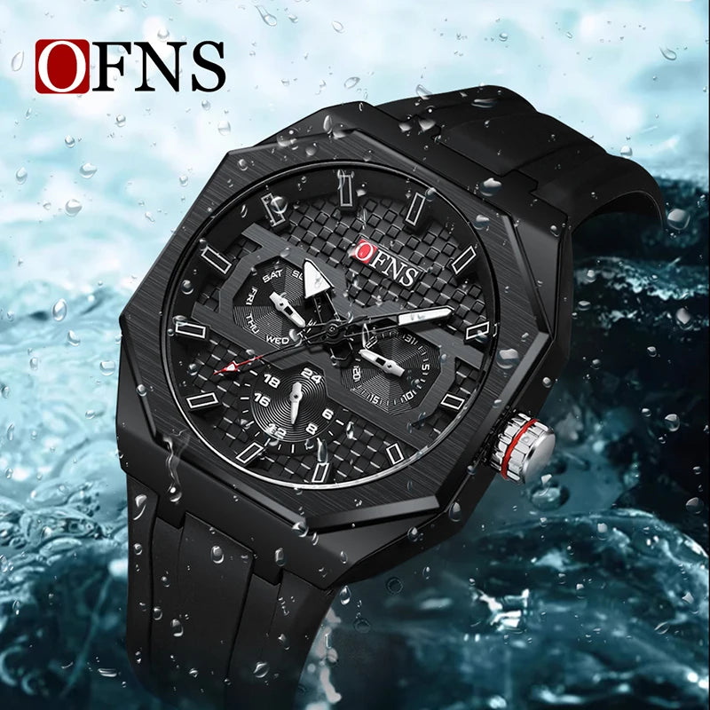 Stainless Steel Silicone Chronograph Watch for Men