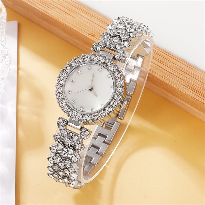 Silver/Gold Plated Rhinestone Fashion Watch Set for Women