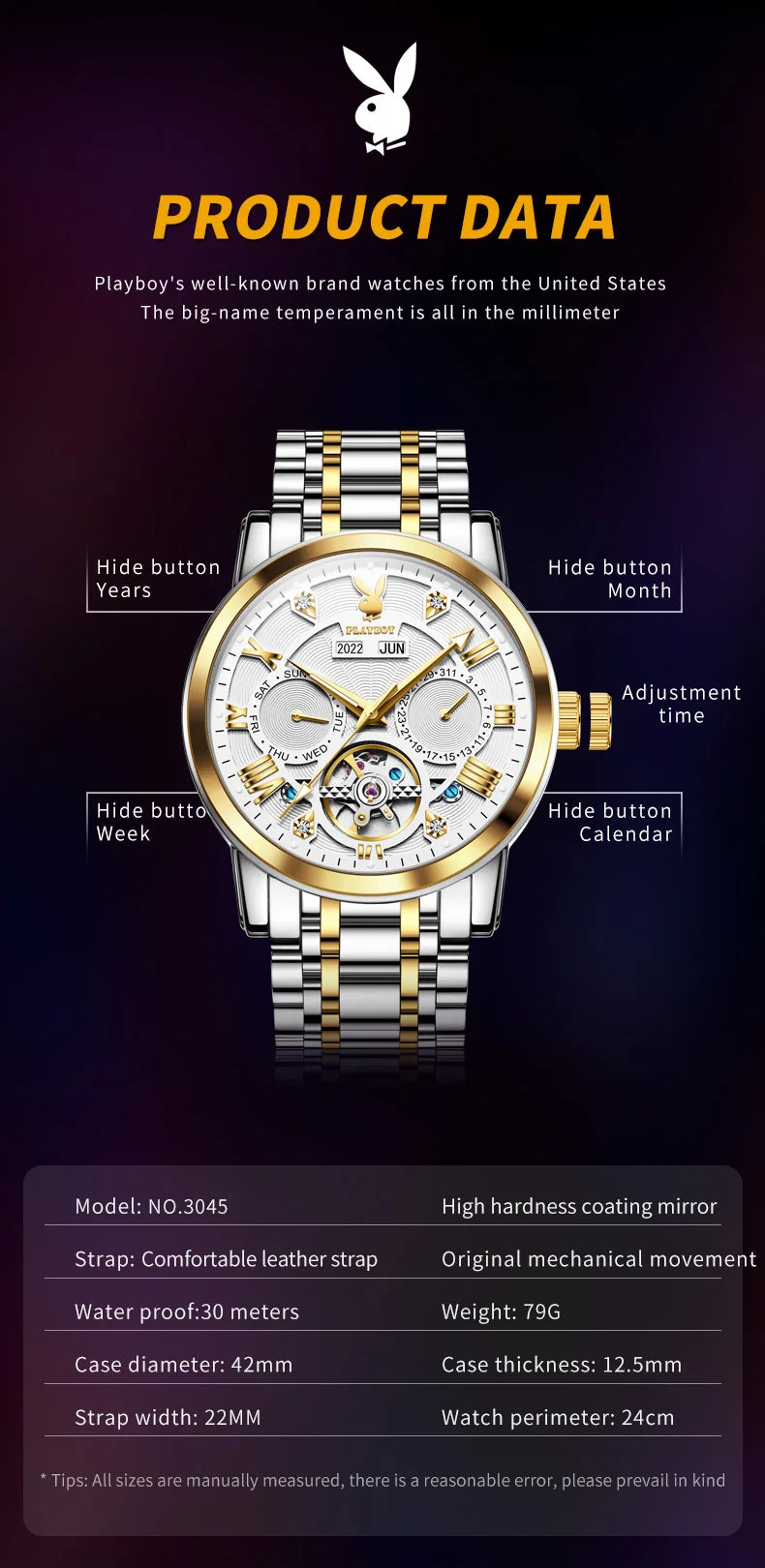 Stainless Steel Automatic Mechanical Watch for Men