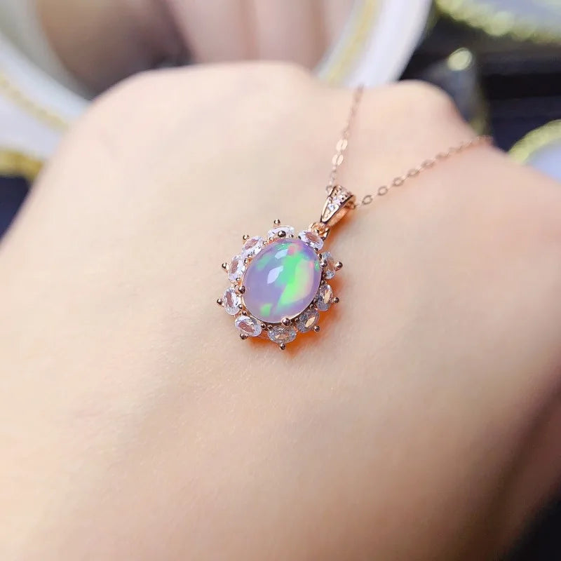 925 Sterling Silver Opal Pendant for Women