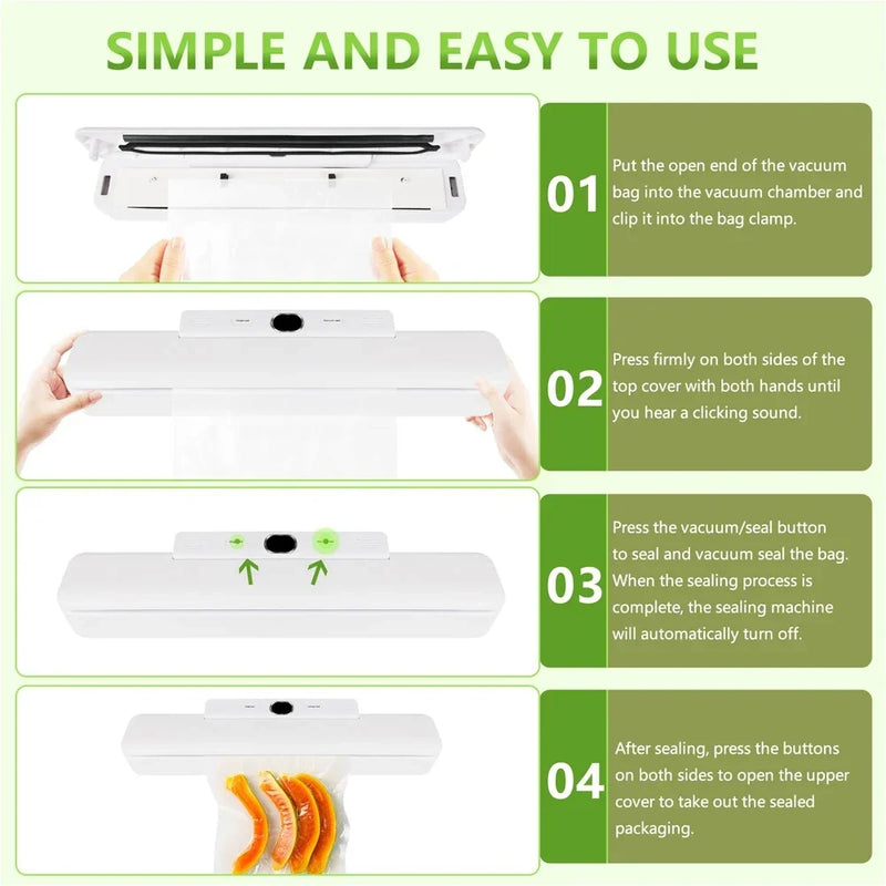 Automatic Vacuum Sealer Machine with Food Saver Bags for Food Storage