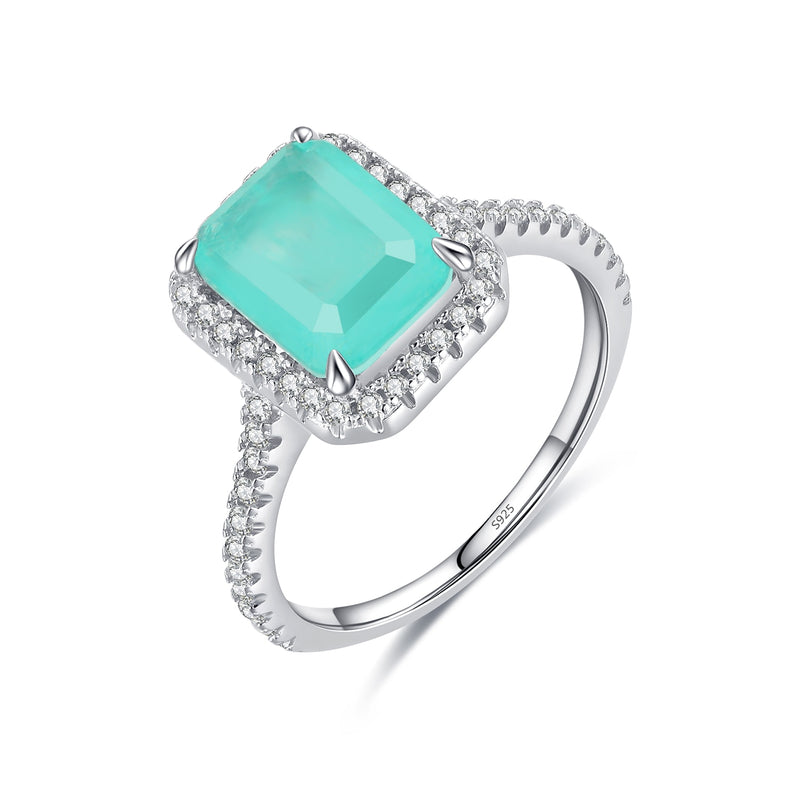 Sterling Silver Rectangle Cut Emerald Ring