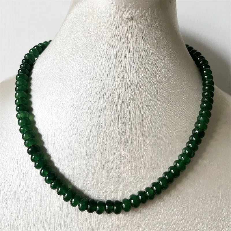 Sterling Silver Oval Green Emerald Jade Necklace for Women