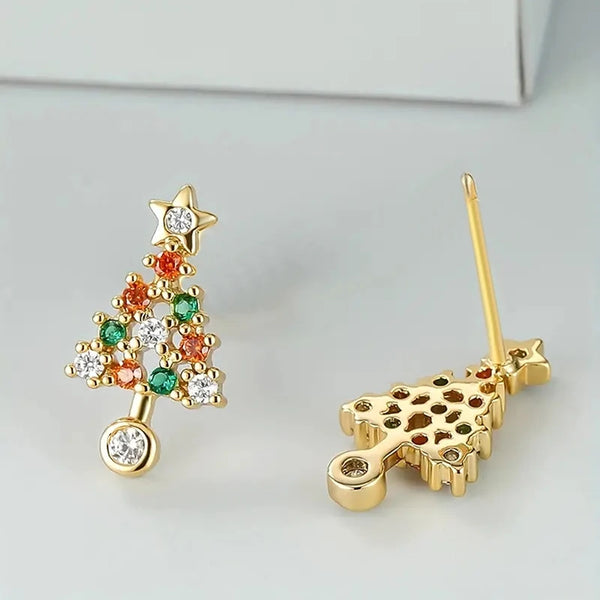 Sterling Silver Zirconia Christmas Tree Stud Earrings for Women