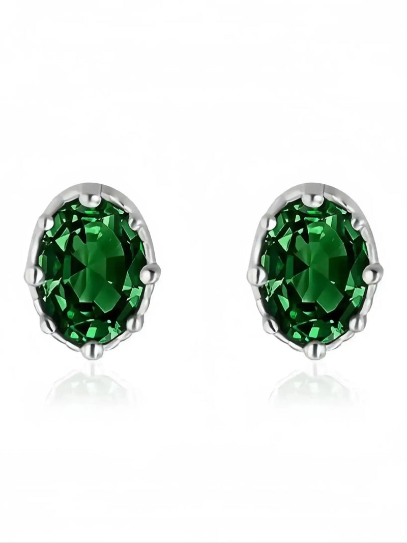 Sterling Silver 2.00 ctw Emerald Stud Earrings for Women