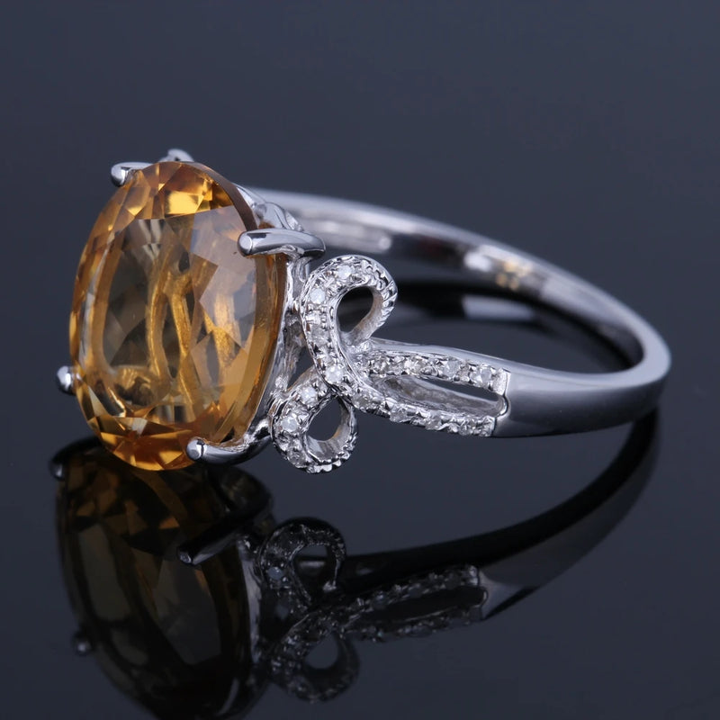 14K White Gold Citrine Oval Ring for Women