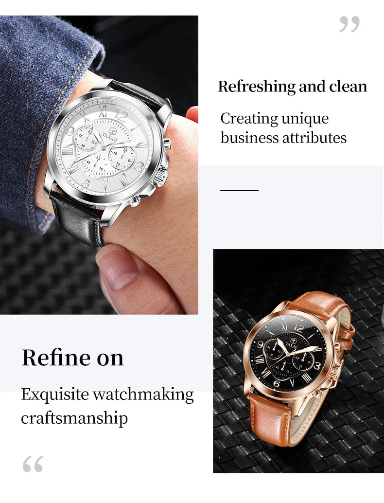 Quartz Leather Multifunction Watch for Men