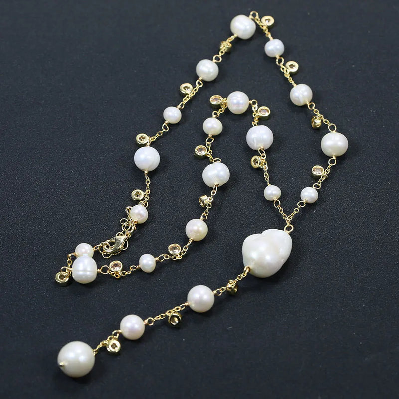 Yellow Gold Plated Freshwater Cultured White Keshi Pearl Round Pendant Necklace for Women